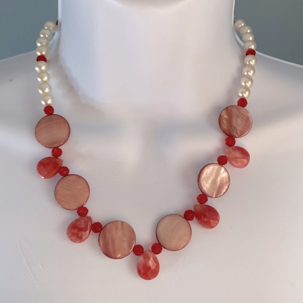 Faceted strawberry Quartz drop necklace gemstone glass pearl